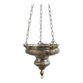 Ancient sanctuary lamp, silver-plated brass, winged angel, 130 cm.