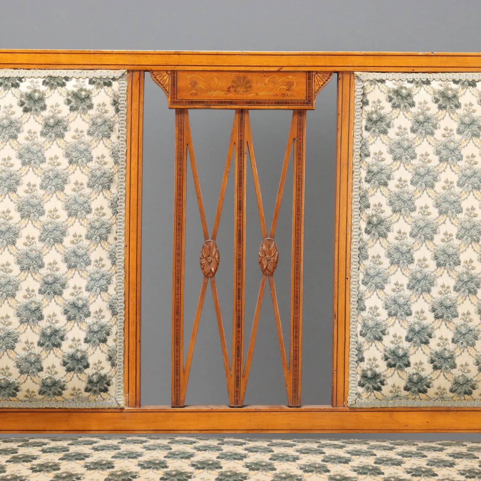 Canapé victorien ancien en acajou et tissu, Royaume-Uni, XIXe siècle