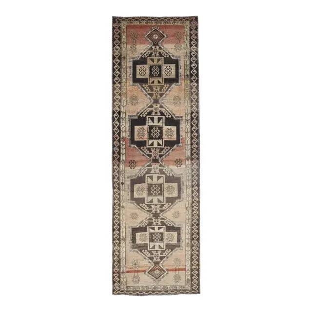 1970s Turkish Oushak Handmade Wool Cotton Orange Runner Rug 117x391