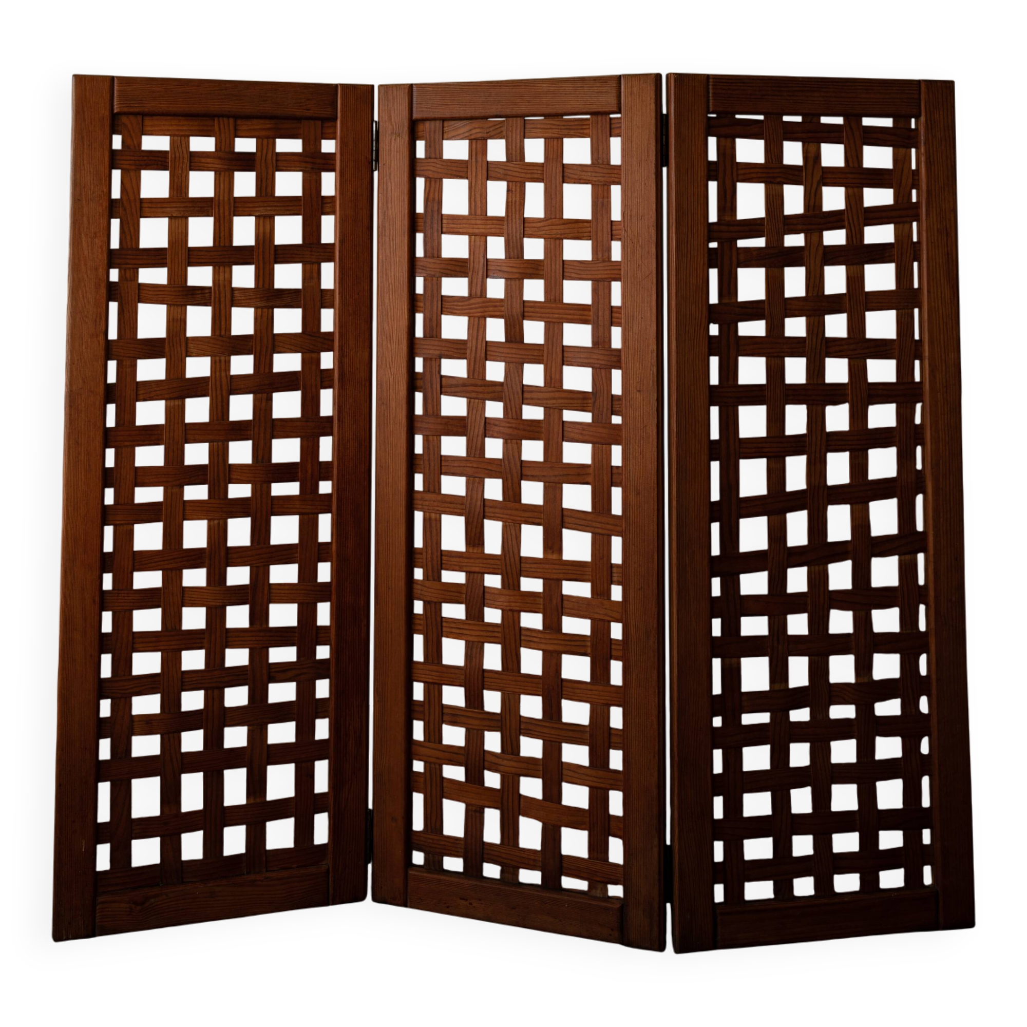 Vintage wooden room divider 3-part room screen in pine