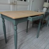 Table, desk Smoked green base, wooden top.