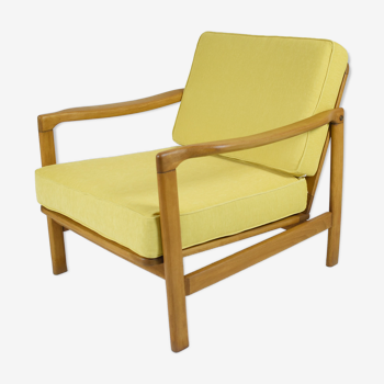 Original scandinavian armchair 60s, designer Z. Baczyk, restored, yellow fabric