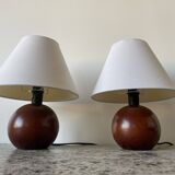 Set of 2 wooden ball lamps