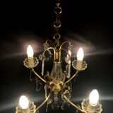 Lustre 4 lumières bronze et cristal