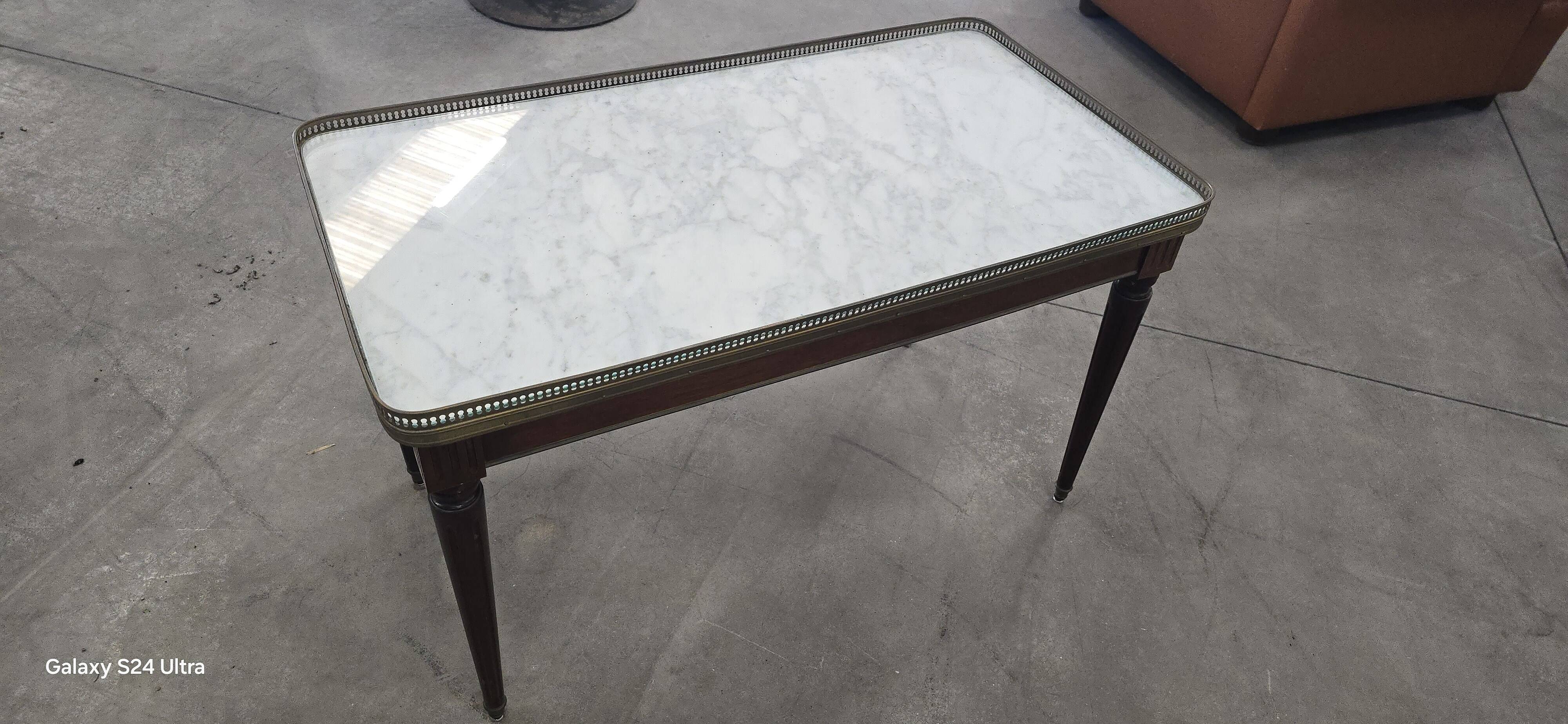 Antique Italian Carrara Marble, Mahogany, and Brass Coffee Table