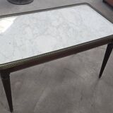 Antique Italian Carrara Marble, Mahogany, and Brass Coffee Table