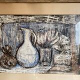 Still life modern gouache painting on paper signed and framed