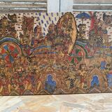 Ancien kamasan textile peint main bali mythologie guerre vintage