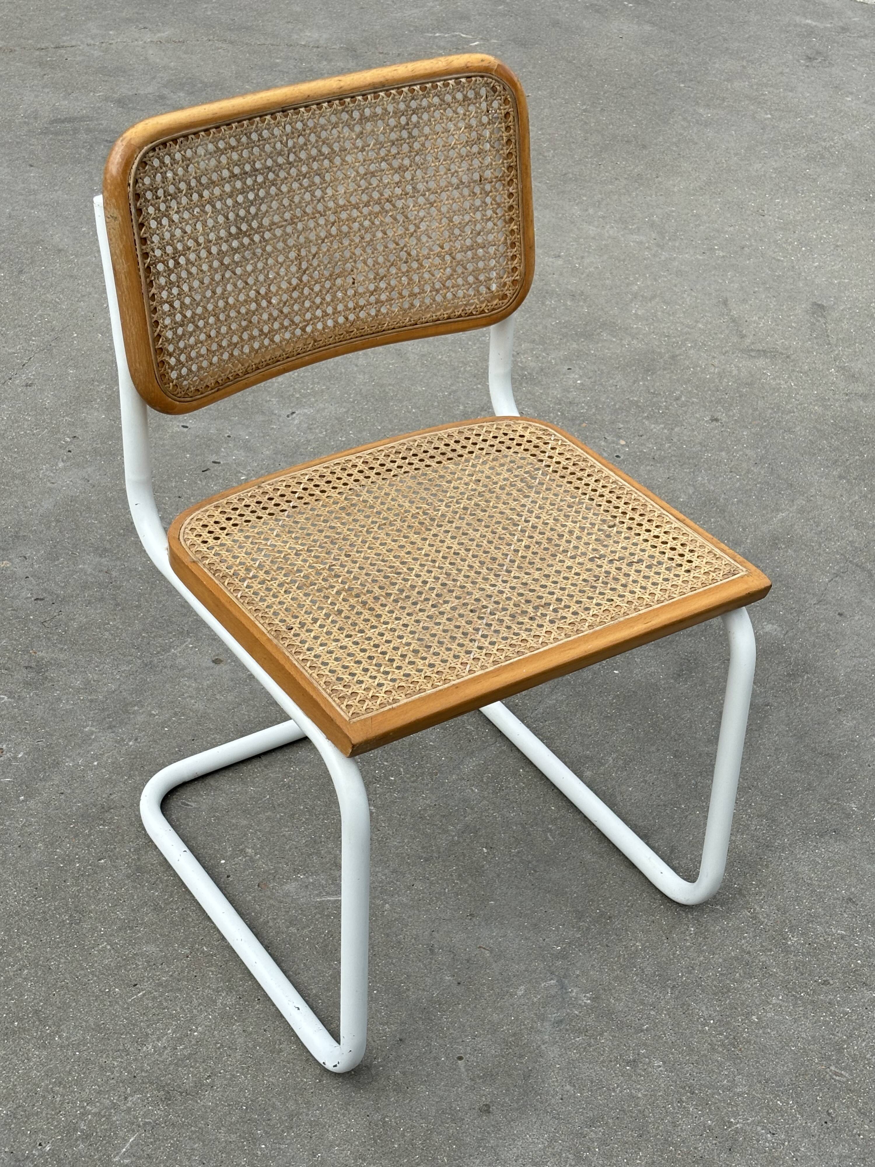 Cesca chair b32 model in white and wood by Marcel Breuer
