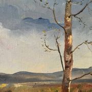 Paysage de printemps avec arbre, signé