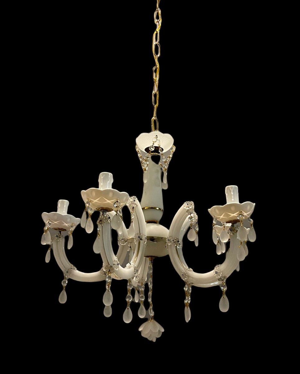 Italian white opaline glass chandelier