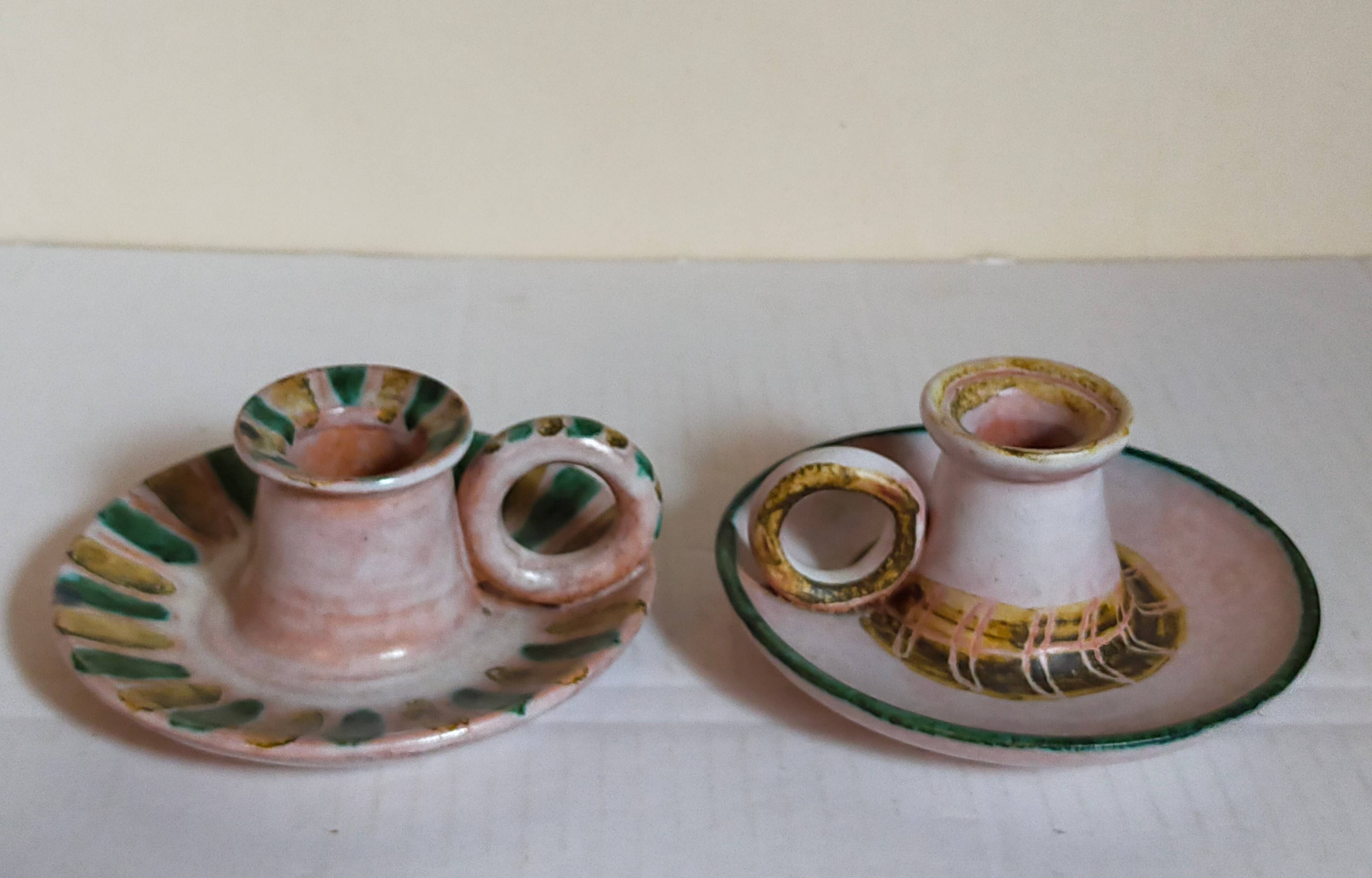 Duo of 50s ceramic hand candle holders