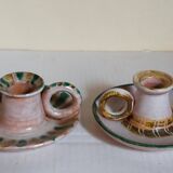 Duo of 50s ceramic hand candle holders