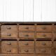 Craft cabinet with drawers in wood and blue stone