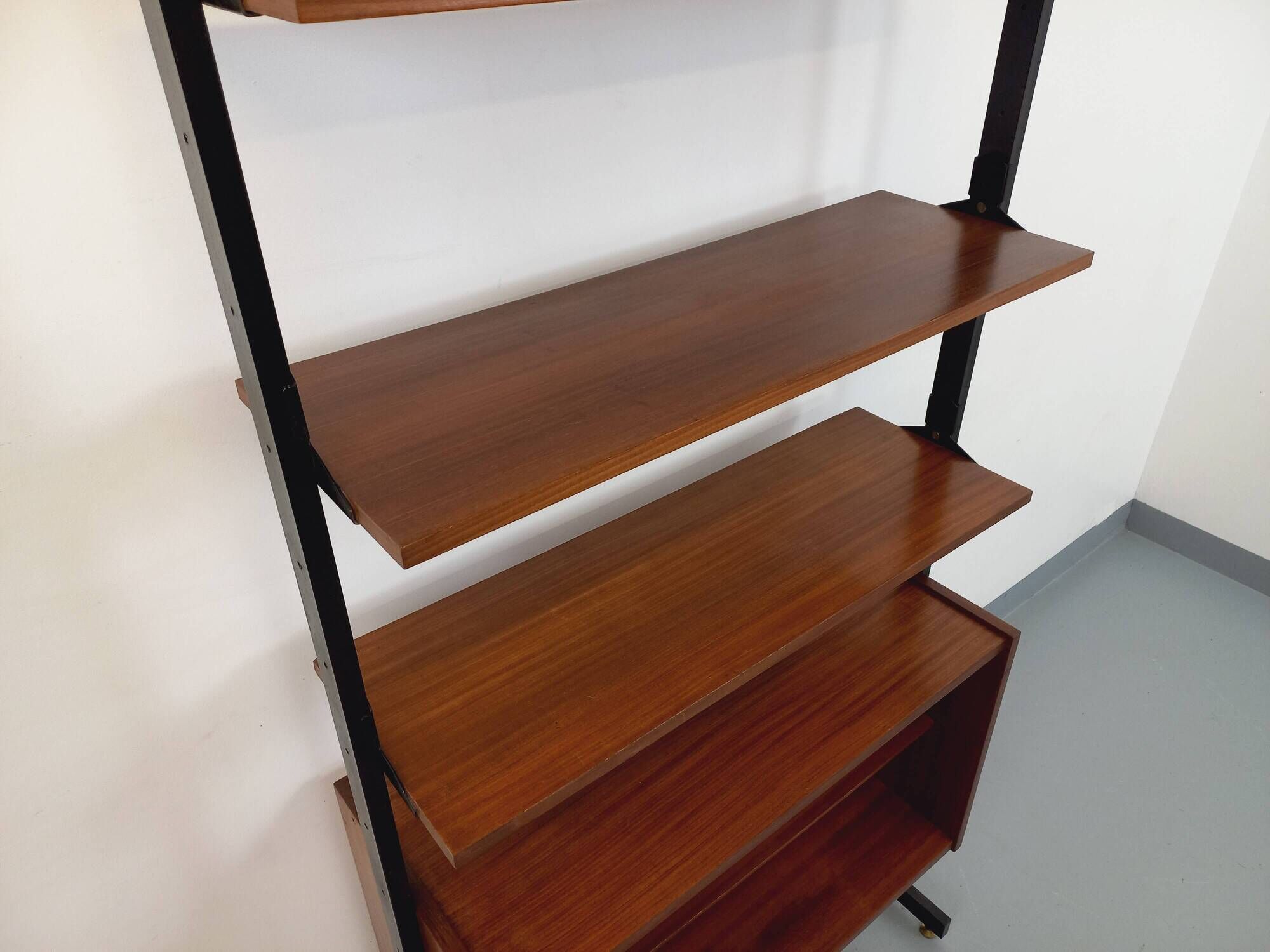 Vintage teak and metal shelf bookcase from the 60s