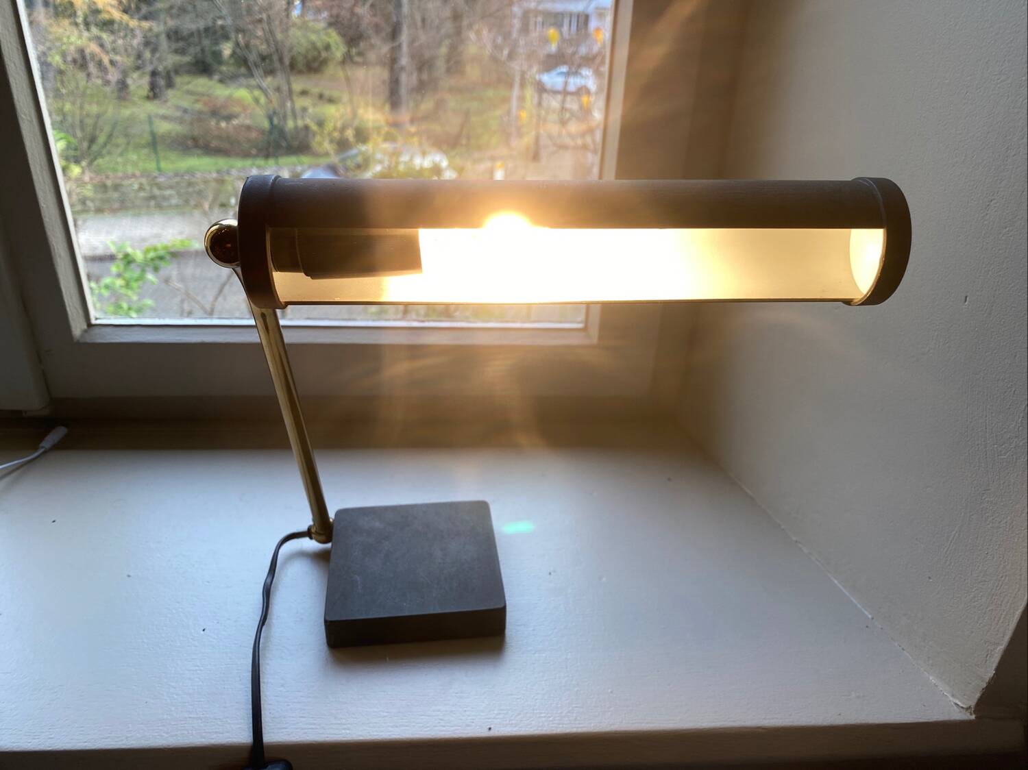 Modernist matte black desk lamp signed Lemag circa 1950