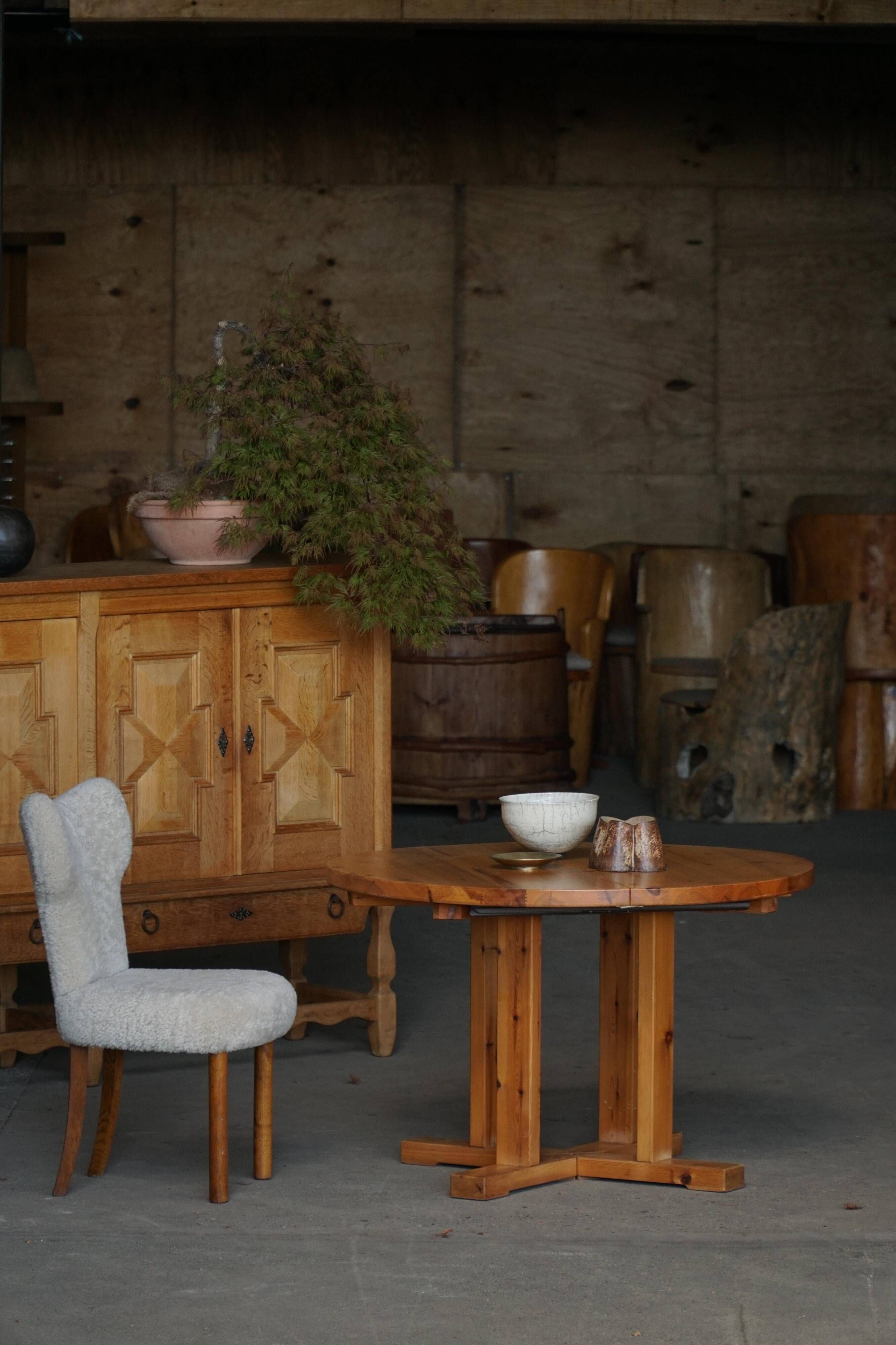Table de salle à manger moderne danoise en pin avec rallonges, Danemark, années 1970
