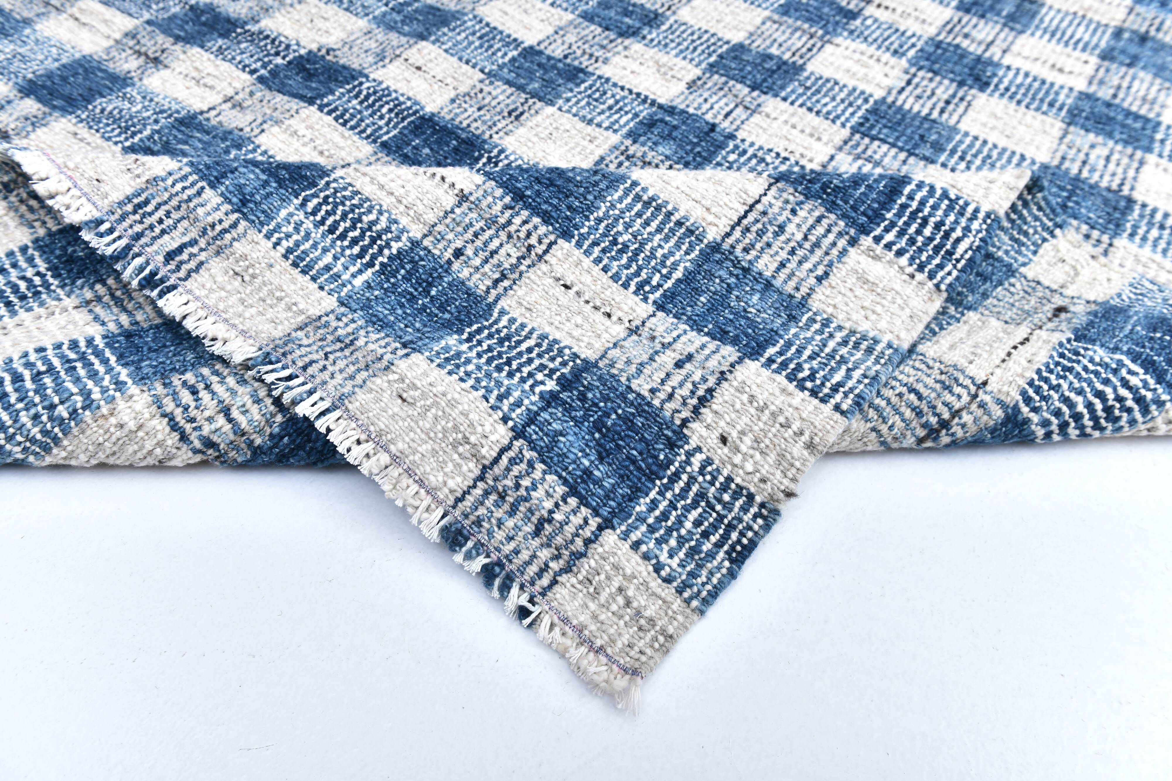 190x290cm İndigo blue kilim carpet. made with wool, Organic Wool Kilim