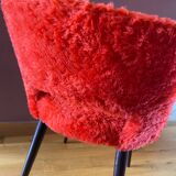 Barrel chair in red toupee, vintage, seventies, compass base.