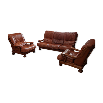 3-seater sofa set and 2 vintage leather armchairs