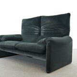 Maralunga 2seater sofa in dark grey striped fabrics by Vico Magistretti for Cassina