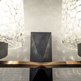 Pair of double wall lights in bubbled glass by Maison Arlus, France circa 1960.