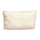 Coussin lin beige motif à carreaux passepoil gris fonçé brillant