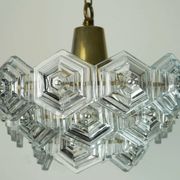 3-tier mid century pendant light with 27 hexagonal glass panels 1960s 70s