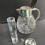 Important jug with ice reserve in cut crystal and silver-plated metal