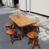Table and 6 brutalist stools 1970