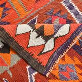 Red Orange Tribal Vintage Runner Rug, 101x297Cm