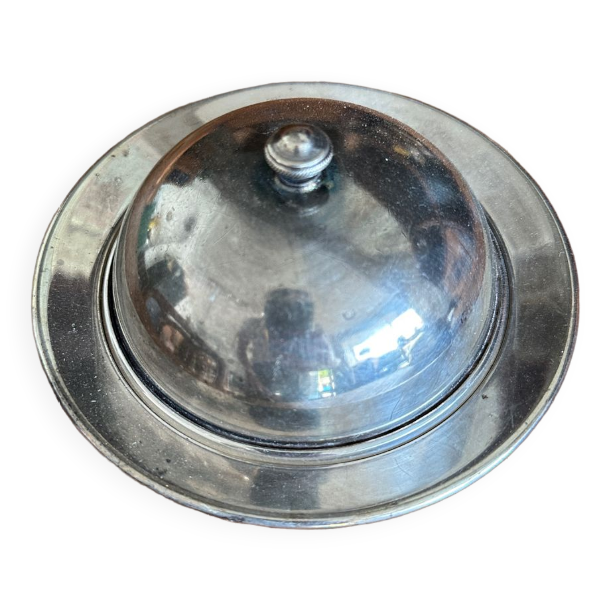 Old stamped silver metal butter dish