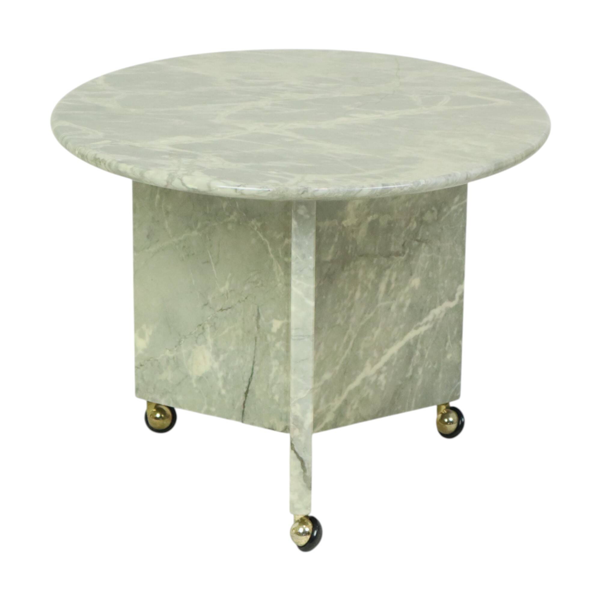 Round Marble Side Table Plant Table on Wheels 1970s