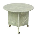 Round Marble Side Table Plant Table on Wheels 1970s