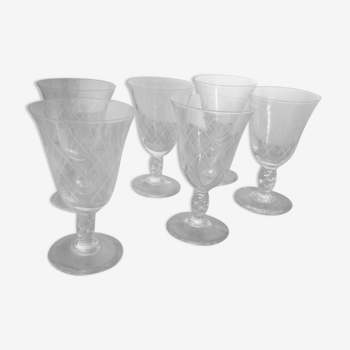 lot 6 glasses aperitif crystal streaked decors