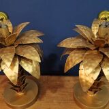 Hollywood Regency Palm Tree Lamp Trio – Hammered Gold Metal