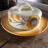 Old ceramic butter dish Deutschland Vintage yellow with flowers