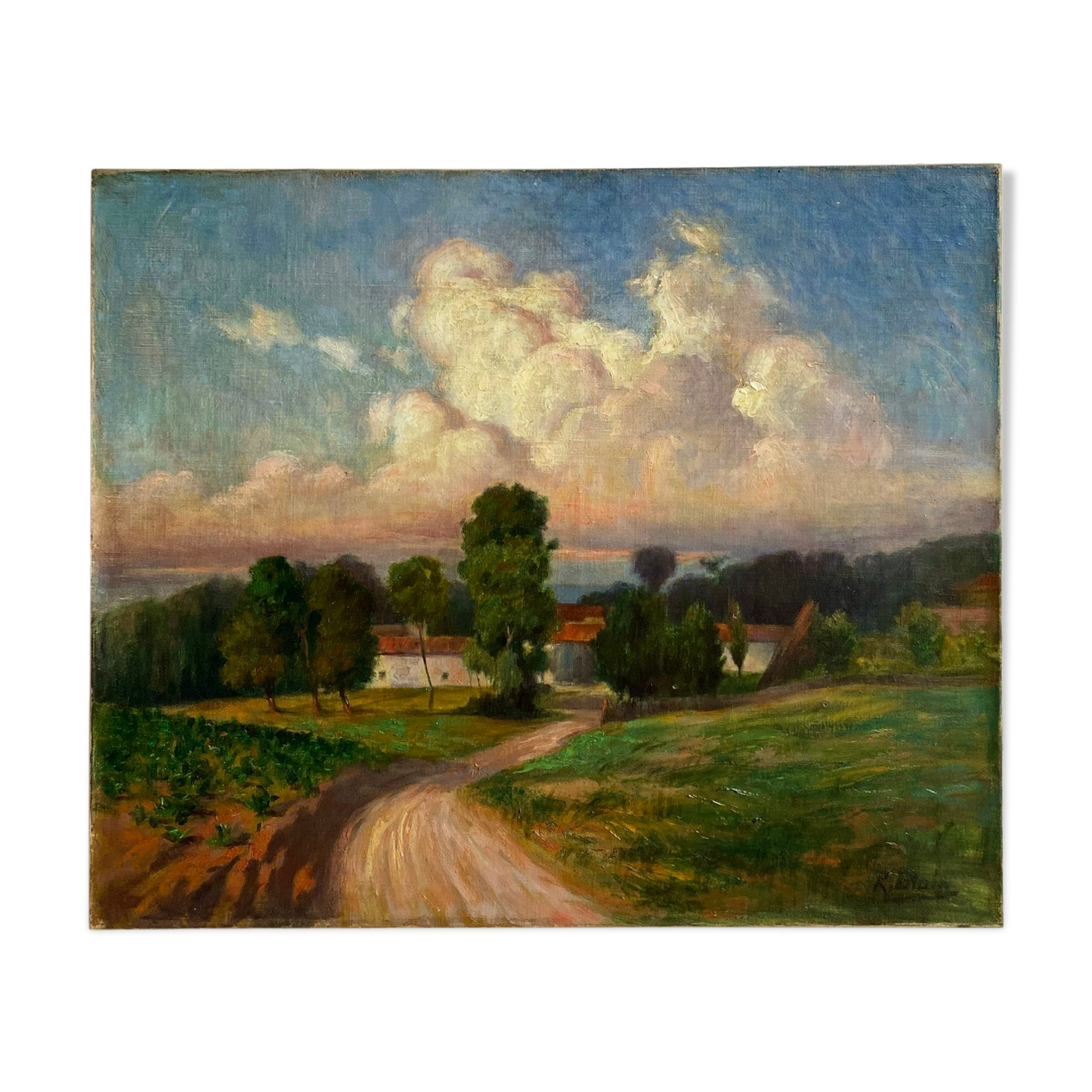 Tableau ancien paysage champêtre signé blain début xx siècle