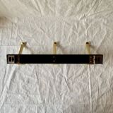 Vintage coat rack in lacquered metal with three golden aluminum hooks