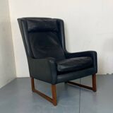 Fauteuil vintage à dossier à oreilles en cuir noir par Rudolf Glatzel pour Kill, 1960