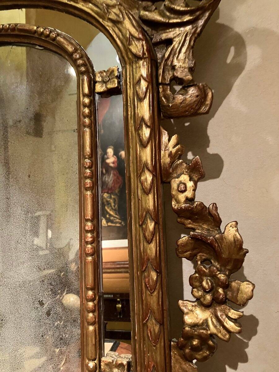 Large 19th Century French Giltwood Marriage Mirror Antique Overmantel Mirror with Original Mercury Foxed Glass
