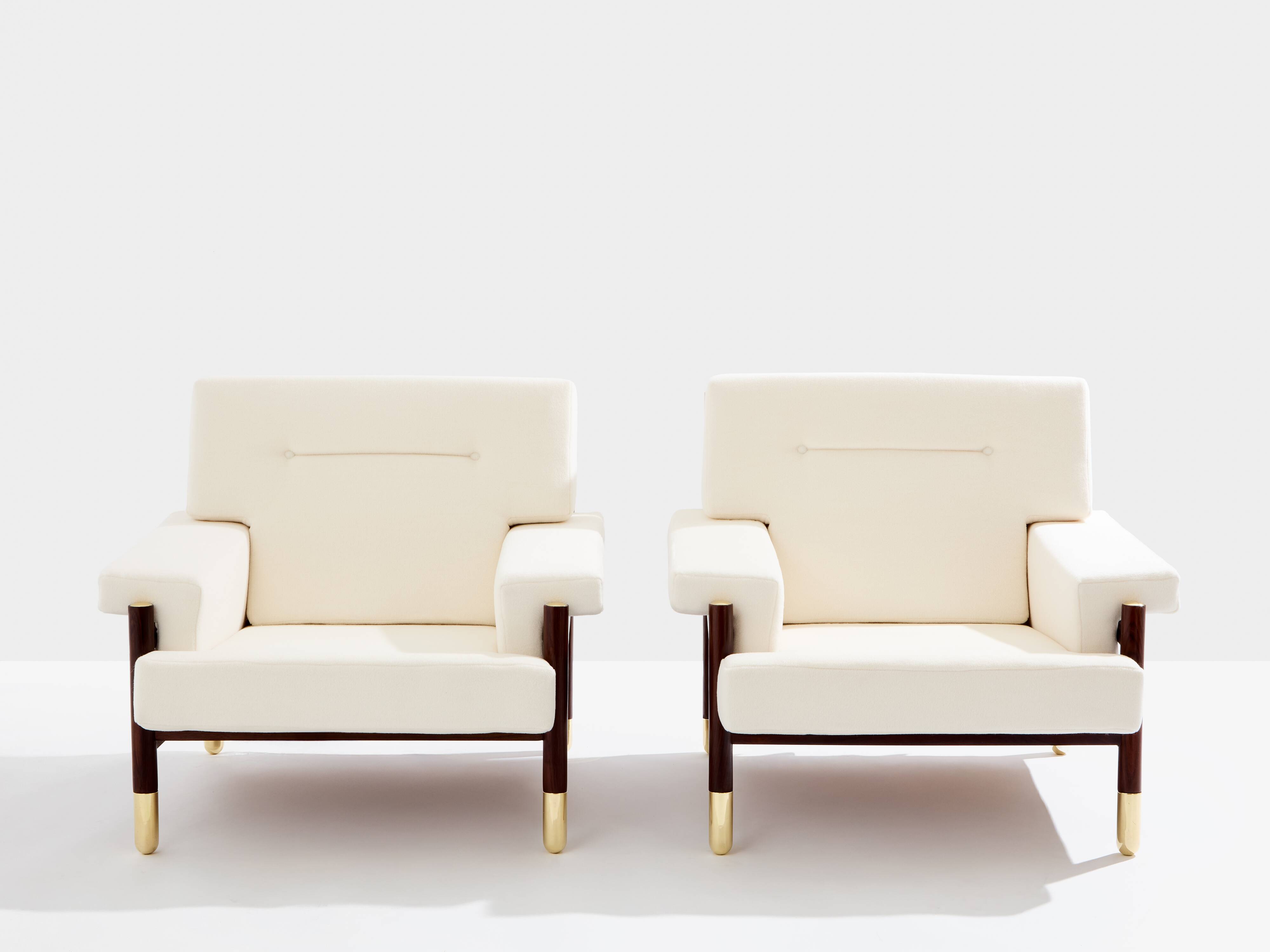Pair of armchairs by Carlo De Carlo, rosewood, leather, brass, 1966