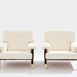 Paire de fauteuils de Carlo De Carlo palissandre cuir laiton 1966