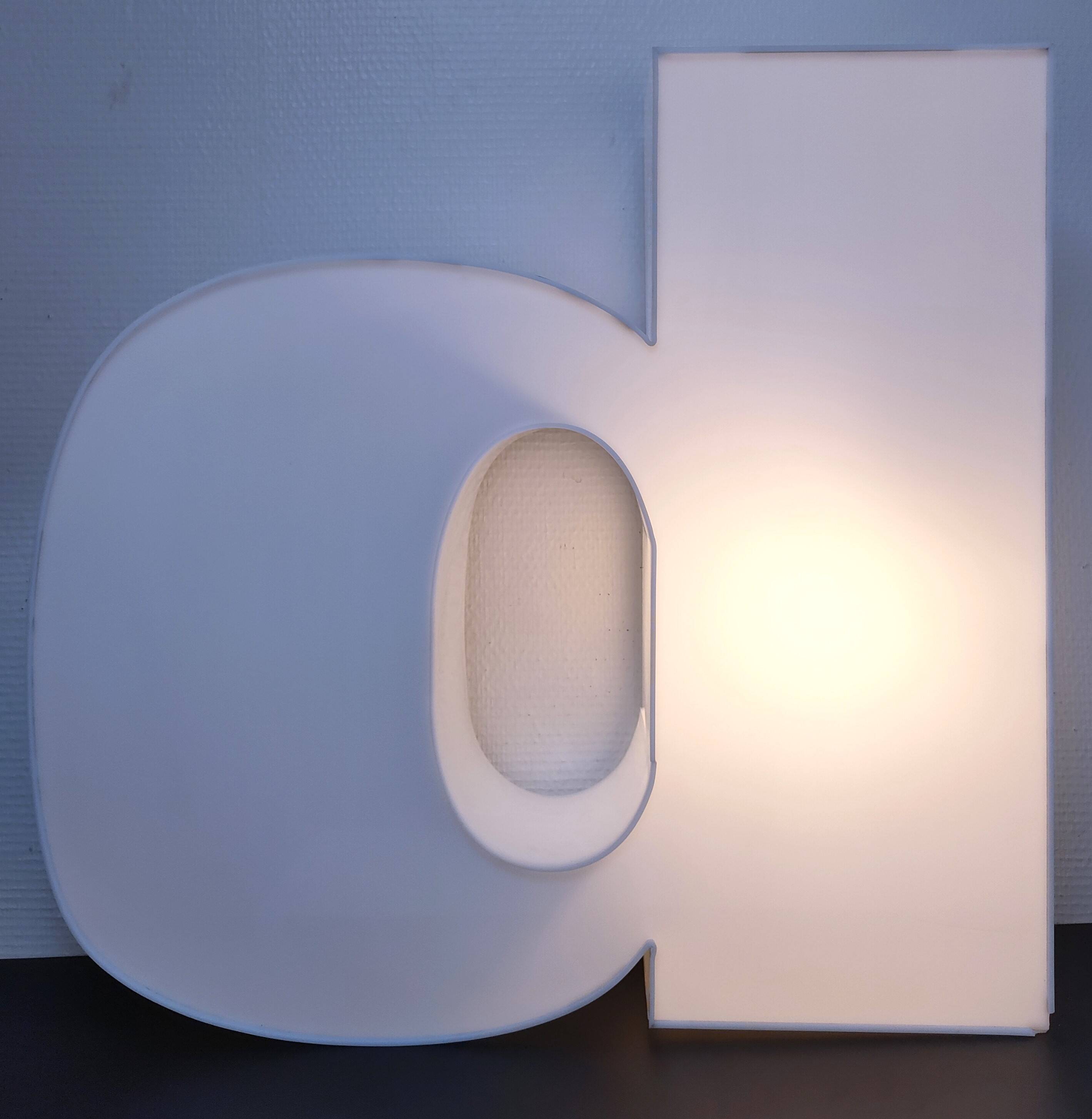 Letter lamp "D" plexiglass 80s