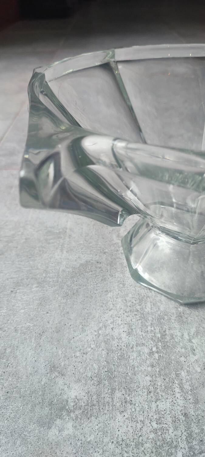 Thick engraved glass bowl, Slovakia Art Deco style