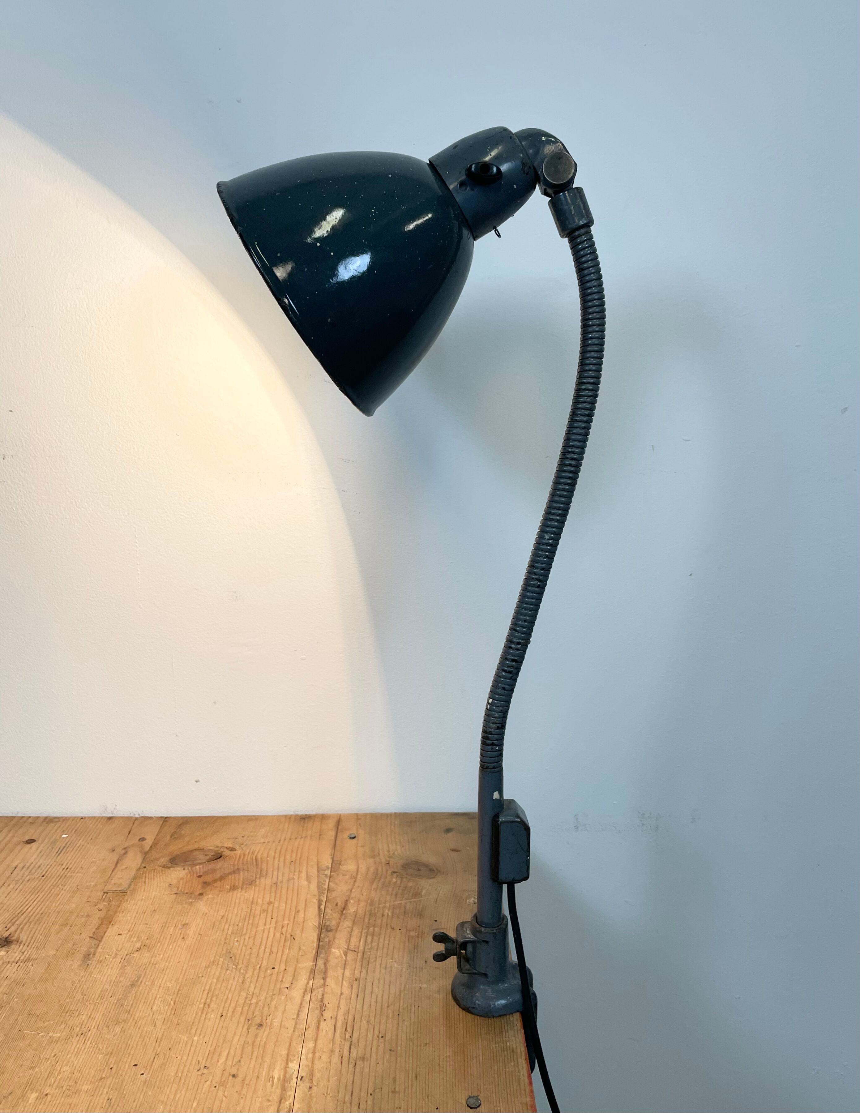 Industrial Grey Enamel Gooseneck Desk Lamp from Siemens, 1950s