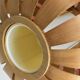 Scandinavian-style wooden pendant light.