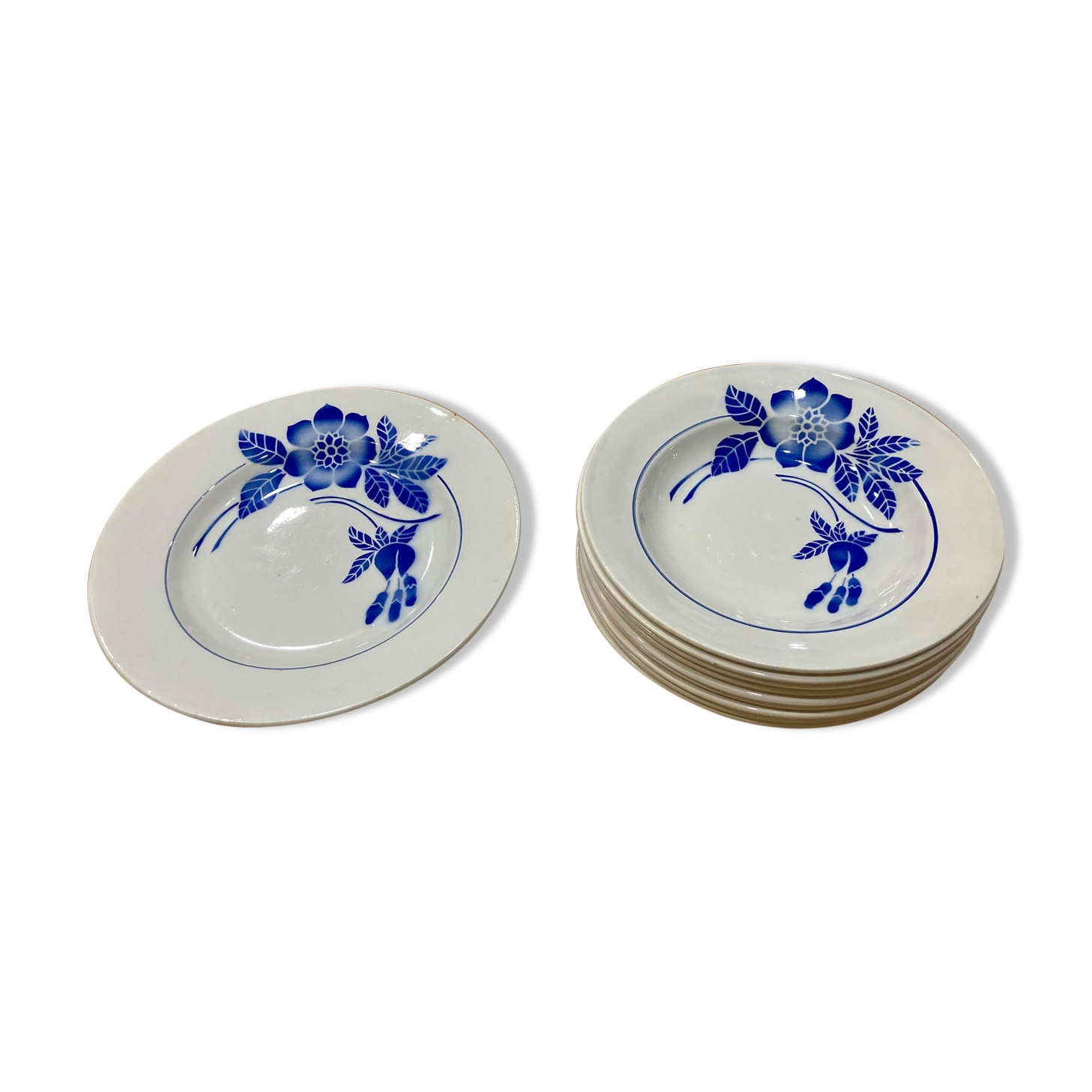 Lot of 9 hollow plates and dish Digoin Sarreguemines