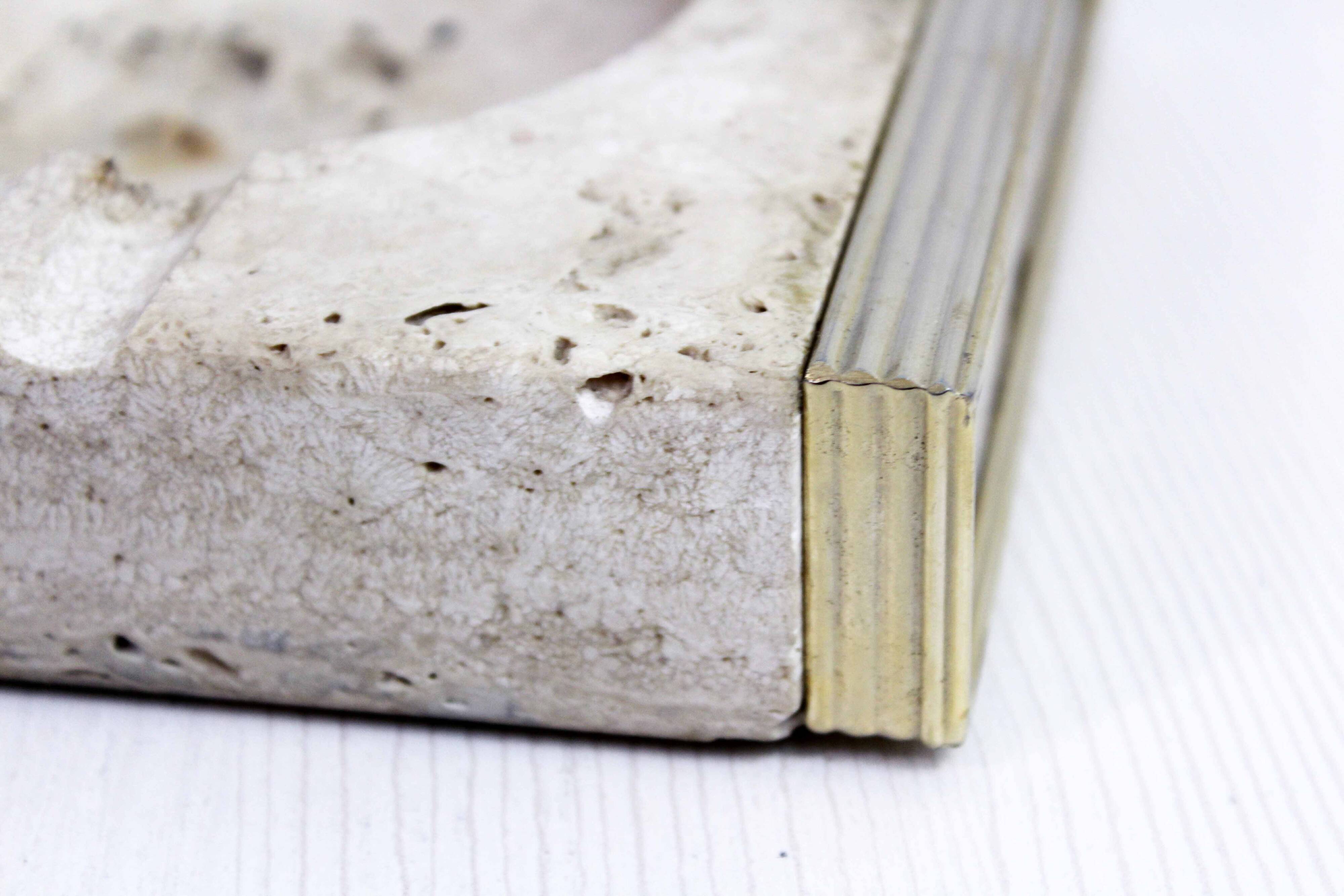 Travertine and brass ashtray