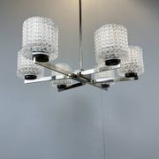 Six-light chandelier by Kaiser Leuchten, chrome, glass, vintage of the 60s